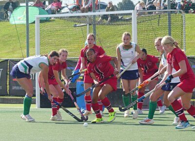 All sticks and eyes point towards the ball as Eastern Province defends against a KwaZulu-Natal Inland attack. Photo: Brad Morgan.