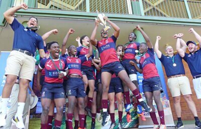 Westville Boys' High, the 2025 national champion, scraped a tight two-point win over Durban High School (DHS) in the U17 final of the opening round of the Clover High School Sevens Series at Glenwood High on Saturday, 15 August. Photo: Brad Morgan.