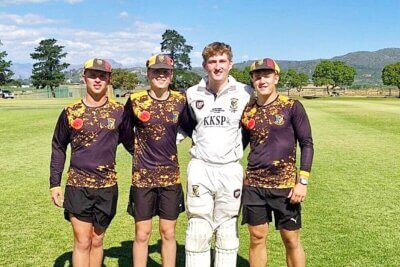 Boland Landbou matric learners, who helped their team to a win over Wynberg in their final home game: Kobus Conradie, Francois Prins, Gunther Schmidt, and Johannes Goosen. Photo: Handró le Roux.