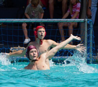 Blake Gaines and Nicholas Caley prepare to defend a shot. A sturdy defence and a sharp attack were a winning combination for Kearsney. Photo: Supplied.